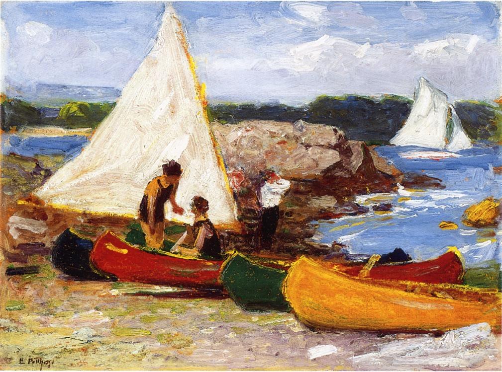 Edward Henry Potthast Canoes and Sailboats